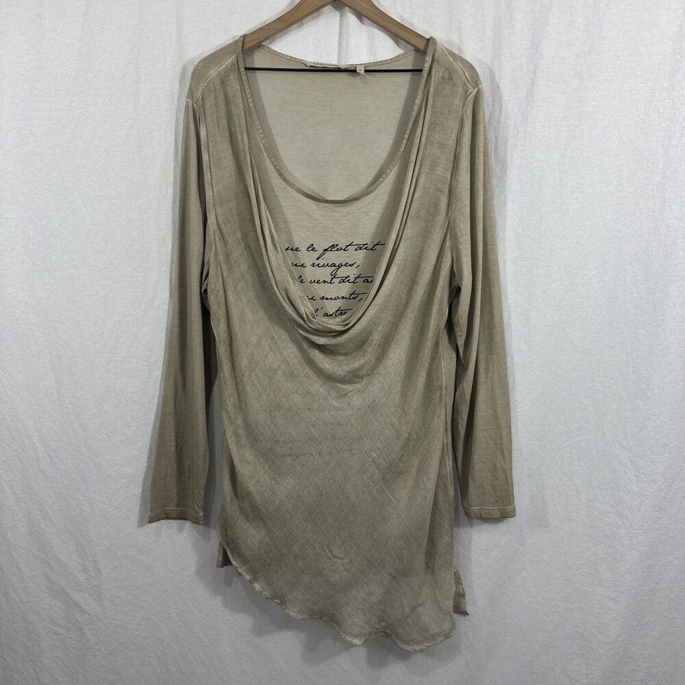 Soft Surroundings Cowl Text Overlay Drape Tunic Top Womens Sz 1X Beige Lagenlook